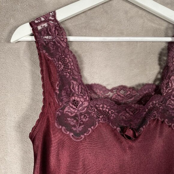 Vintage Christian Dior Satin & Lace Nightgown Size Small Maxi Slip Dress Maroon - Picture 6 of 14